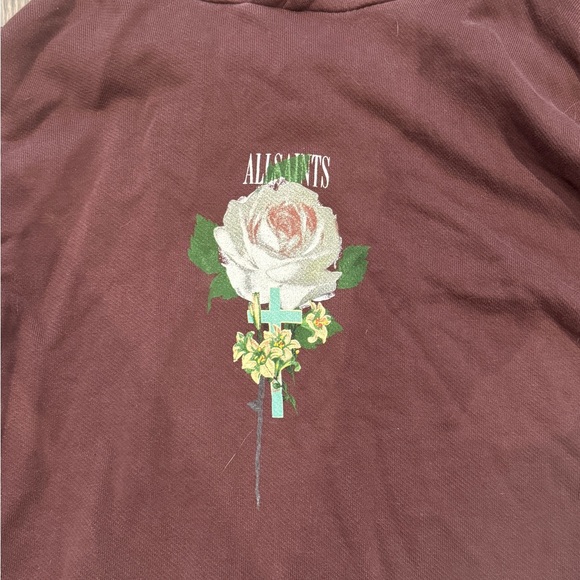 Allsaints Vintage Pullover Hoodie Burgundy - Picture 2 of 4